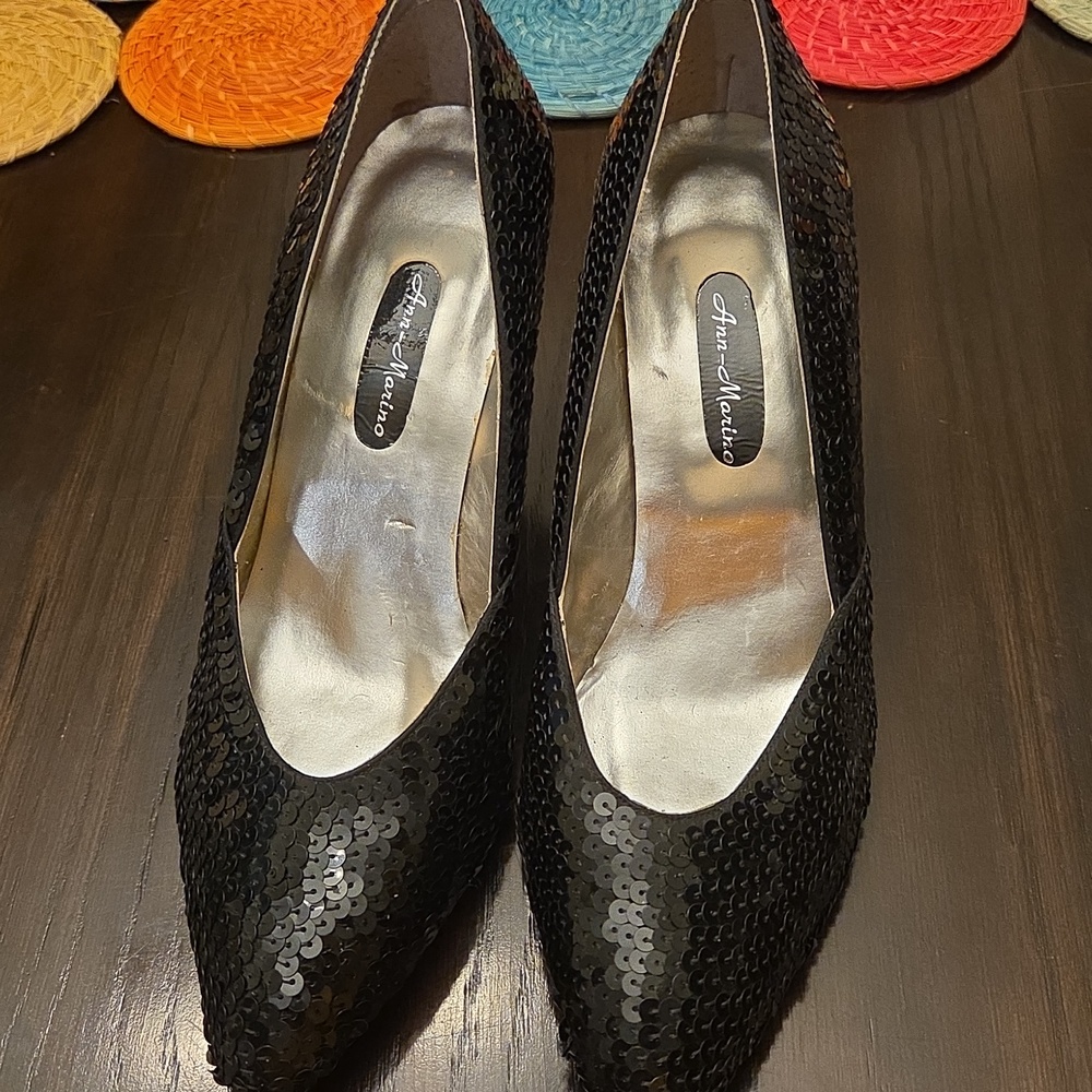 Ann Marino Black Sequin Heels